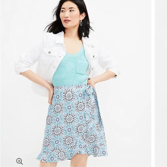 NWT Loft Petite Medallion Ruffle Wrap Skirt Linen Blend - Picture 1 of 14